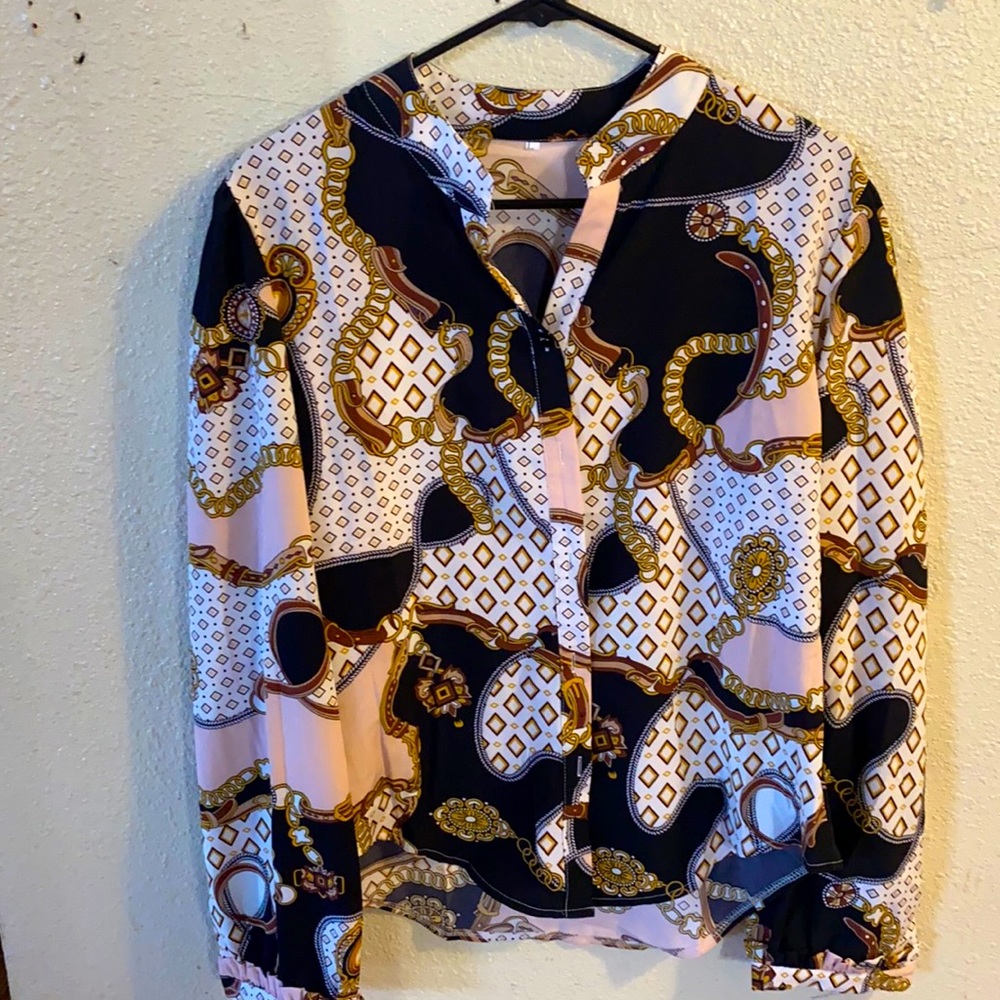 Chain print button up blouse